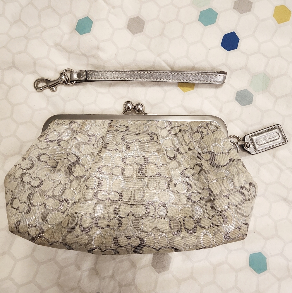 Coach Silver/grey logo wristlet